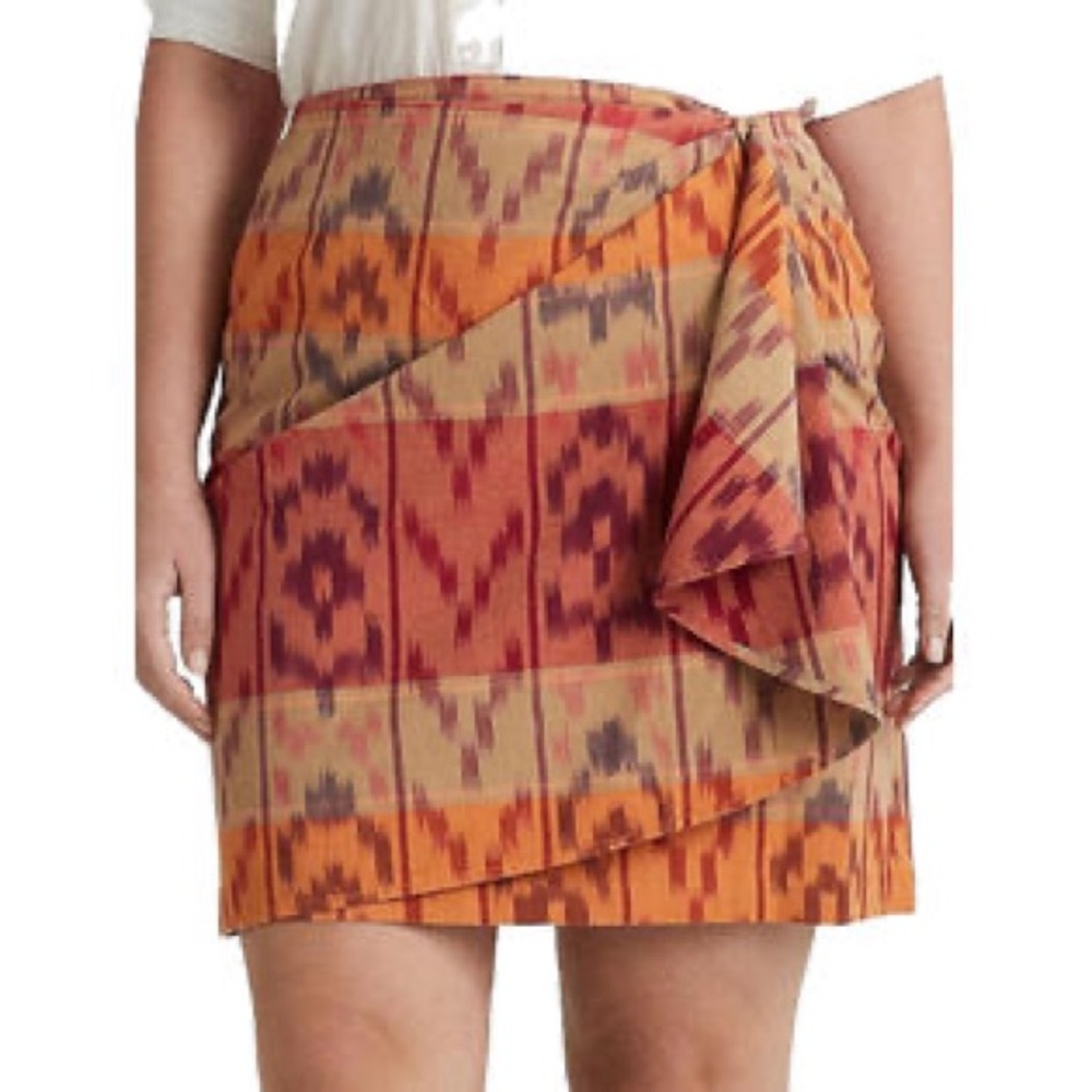 Ralph‎ Lauren Women's Geo Motif Cotton Linen Wrap Skirt